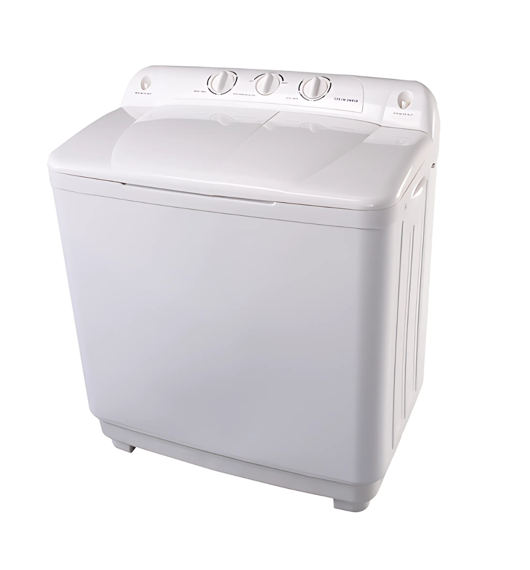 Fresh FWM10000 Twin Tub Washing Machine in White – 10Kg capacity, energy-efficient wash and spin power, and flexible water level options.