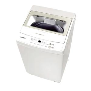 Hyundai TL16WW Full Automatic Top Load Washing Machine in White – 16Kg capacity, hot & cold water inlets, auto restart function, and built-in pump.