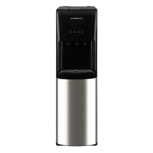 Campomatic CHP6070B Bottom Loading Water Cooler in Black Stainless Steel – Three taps for cold, normal, and hot water with a safety switch and limescale prevention.