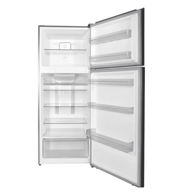 "White Whale WR-G4385HBV No Frost Top Mount Refrigerator – 430L, Black, Inverter, Digital Screen, LED Light, Tempered Glass Shelves."