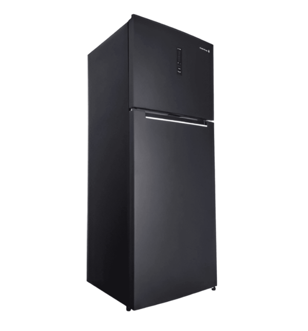 "White Whale WR-G4385HBV No Frost Top Mount Refrigerator – 430L, Black, Inverter, Digital Screen, LED Light, Tempered Glass Shelves."