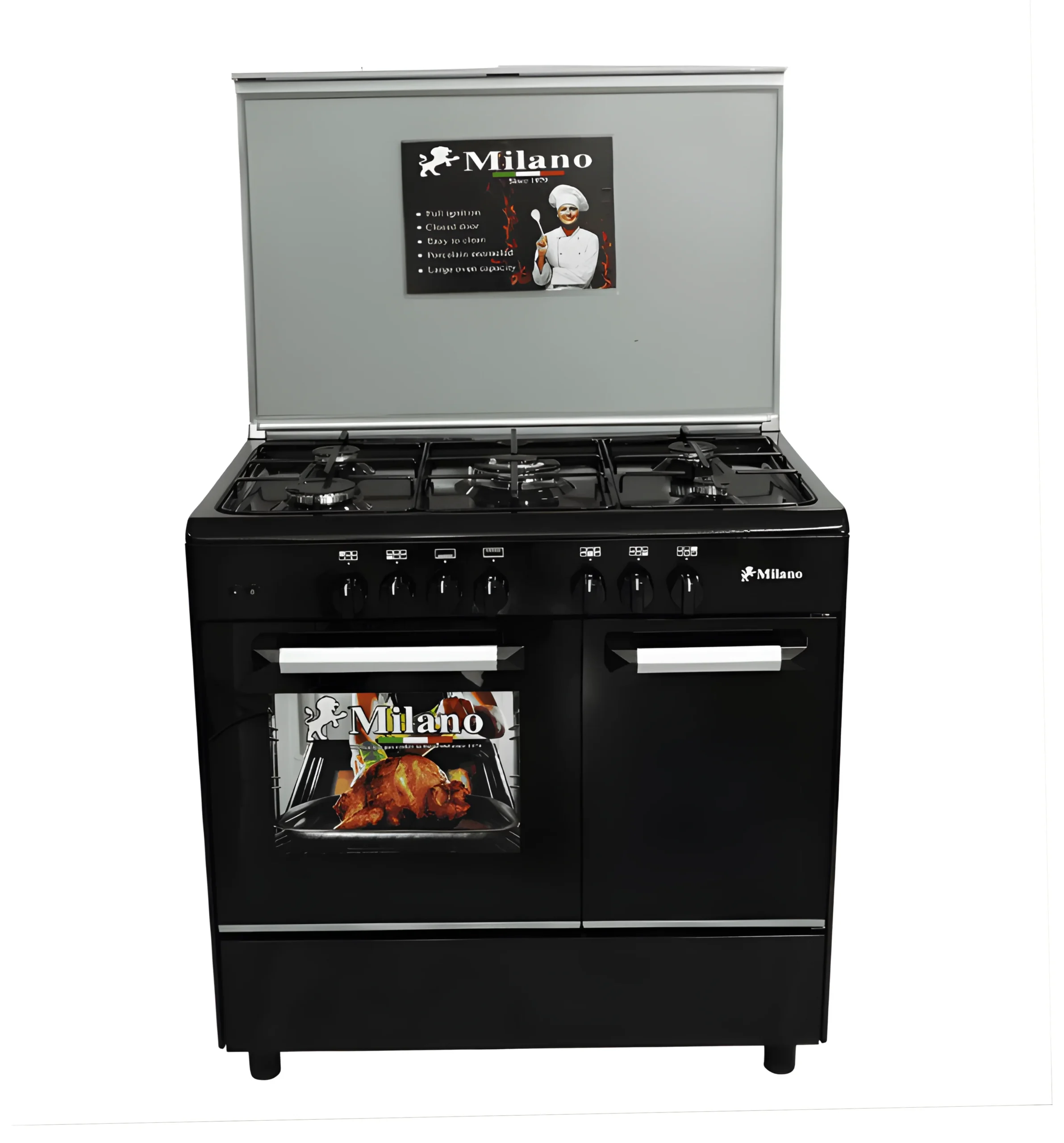 Milano Gas Cooker Stove 5 Burners 90cm HN5000-FULL-BL