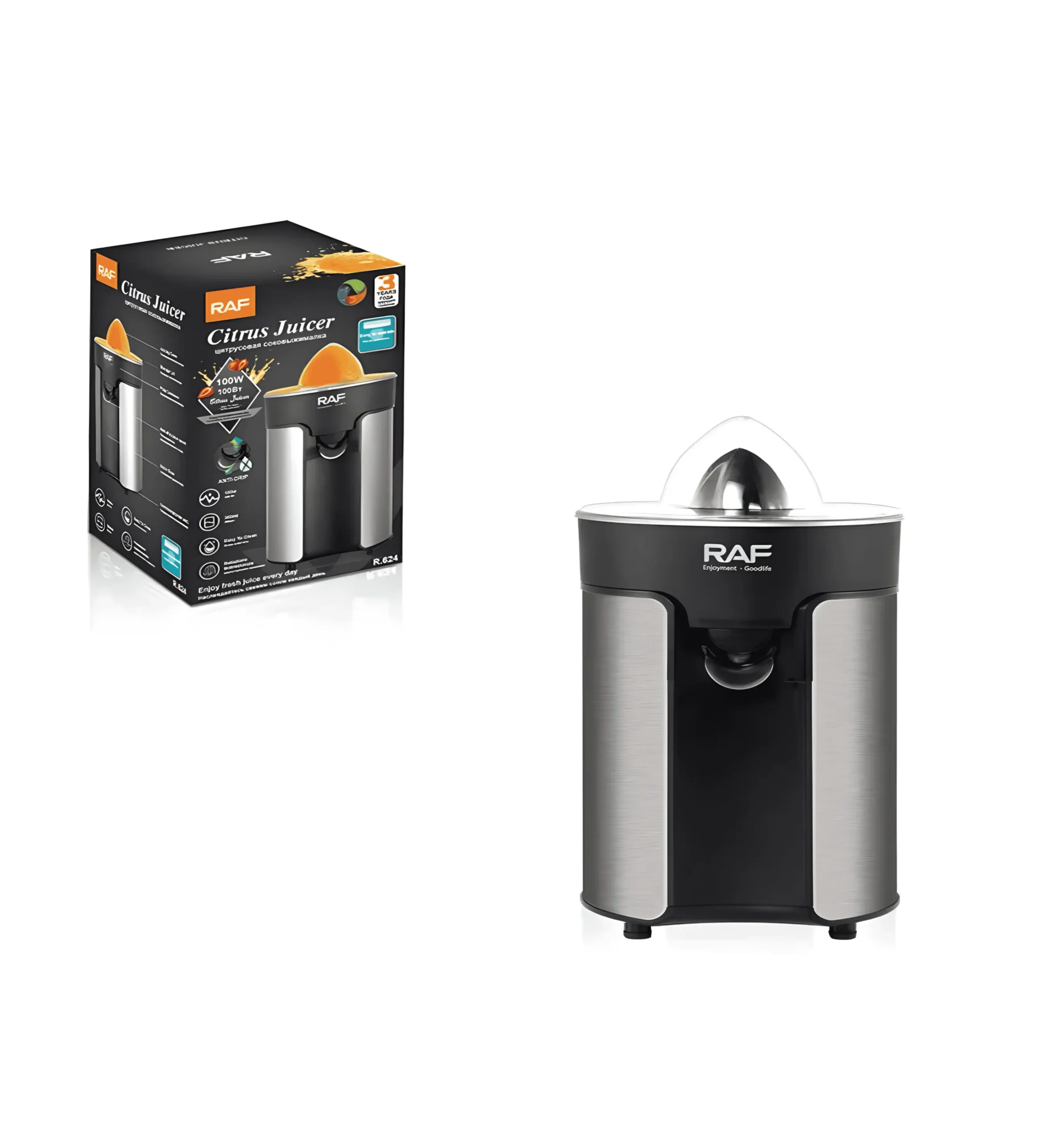 RAF R-624 electric citrus juicer on kitchen countertop